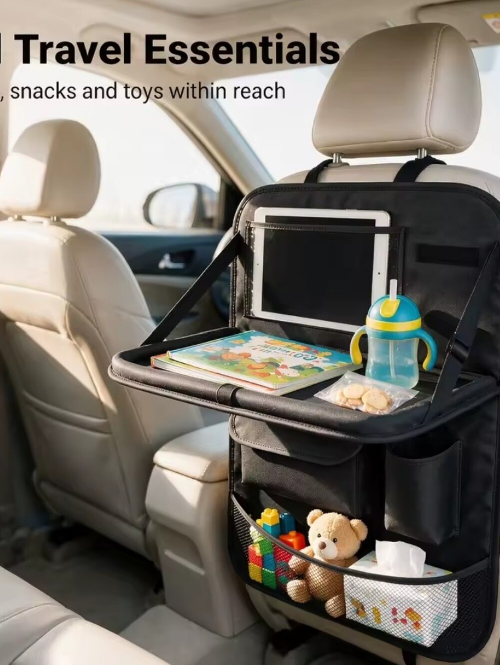 Universal Black Car Seat Back Organizer with Tablet Pocket